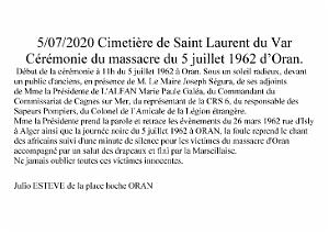 2021 07 05 ST LAURENT DU VAR CEREMONIE DU MASSACRE DU 5 07 1962 A ORAN